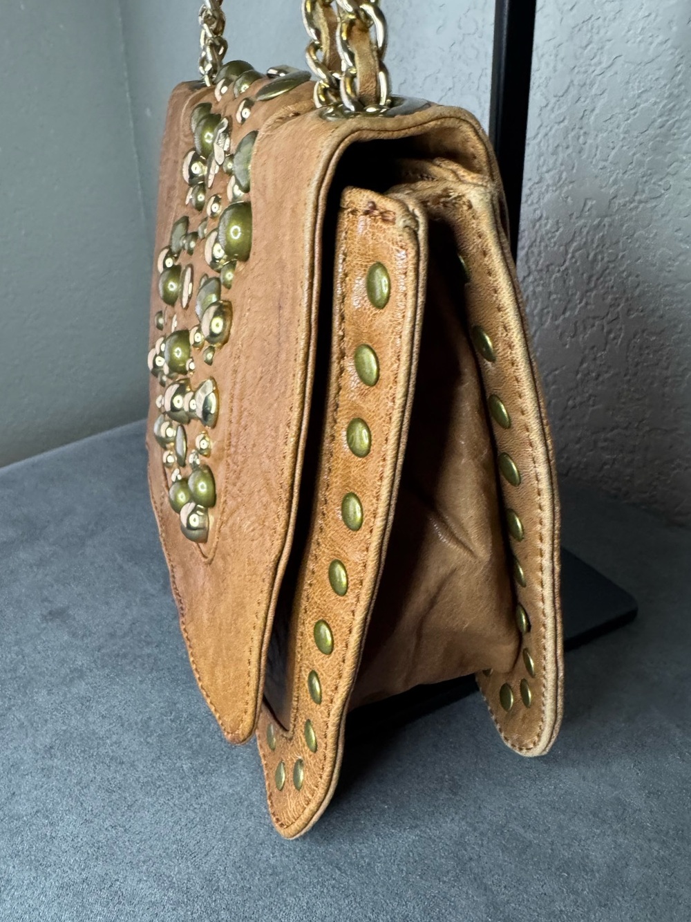 Hype Studded Brown Crossbody Shoulder Bag Chain Strap Festival Purse - Picture 4 of 16